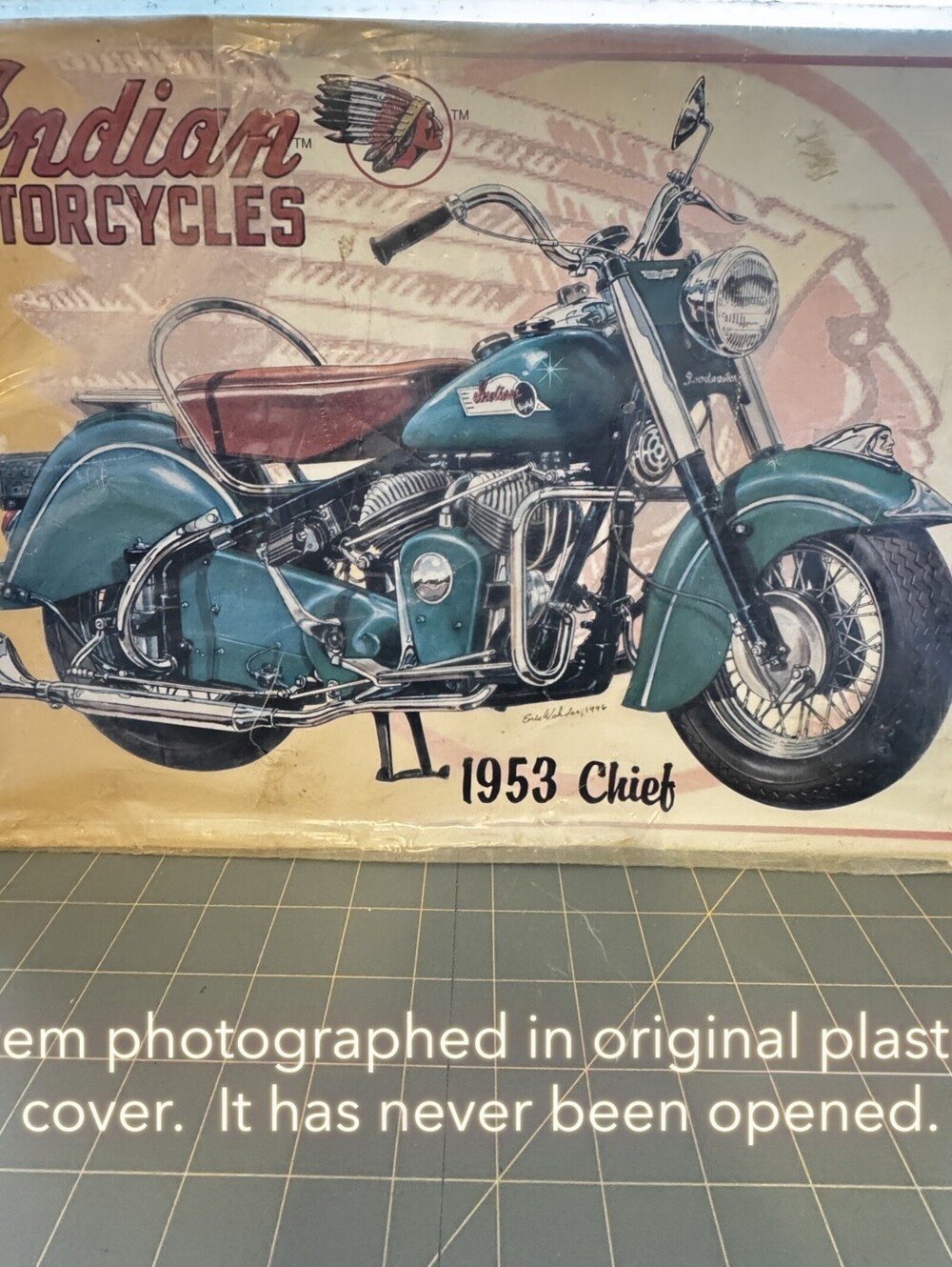 Vintage 1996 Indian Motorcycle Embossed Metal Sign 1953 Chief Eric Wehder Sealed